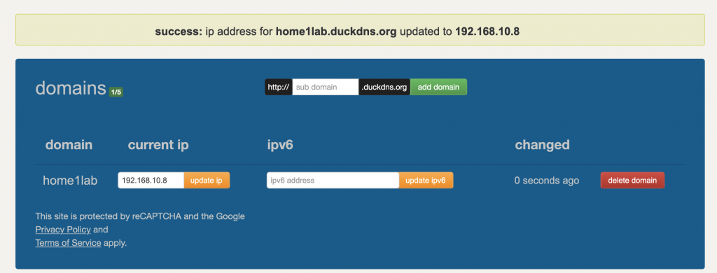 DuckDNS Erstellung Domain